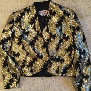 Vintage Metallic golden Woven threaded Evening Cocktail jacket wrap blouse Top